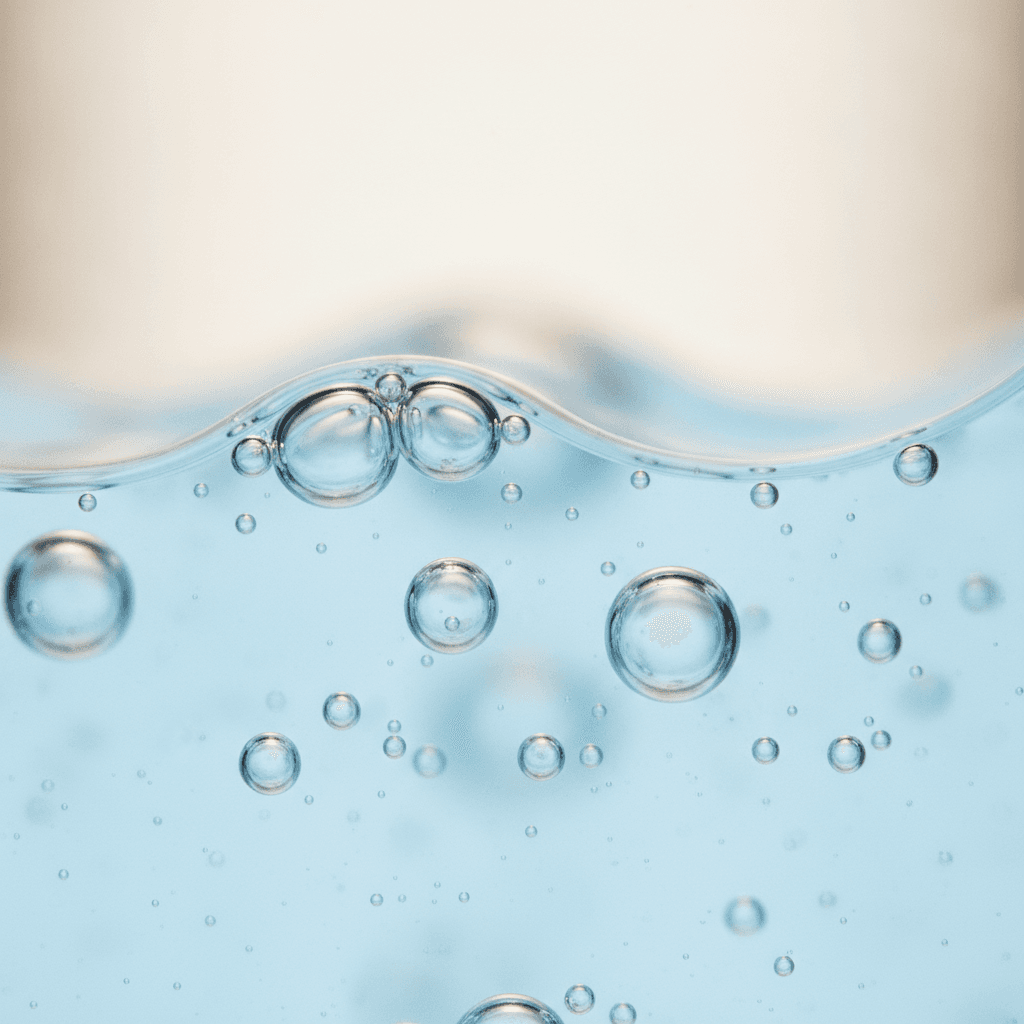 Pale blue serum with delicate air bubbles
